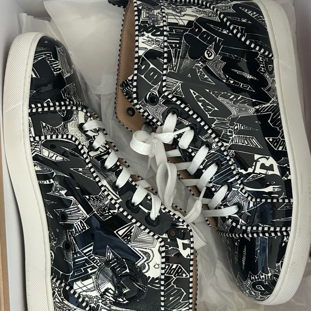 Christian Louboutin Black and White Graphic Sneakers - Picture 2 of 5